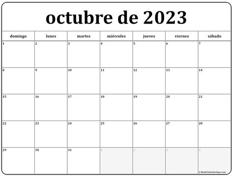 calendario mensual octubre 2023